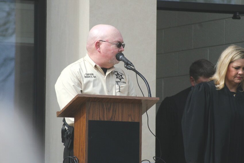 Roger See speaks to the audience during the Nathan Carroz swearing-in ceremony in 2021. See recently retired from the Montgomery County Sheriff’s Office after 20 years.