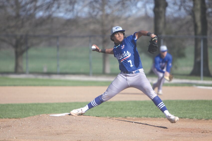Montgomery County sophomore Edwin Garcia delivers a pitch against Silex on April 5. He was named first-team all-Eastern Missouri Conference pitcher.