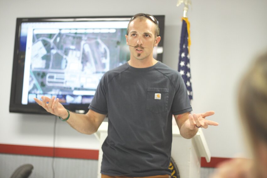 Montgomery Fire Protection District assistant chief Cody Fortmann talks to the audience during a planning meeting of Community Safety Day, which is scheduled from 9 a.m.-6 p.m. on Oct. 12 at the Montgomery County Fairgrounds.