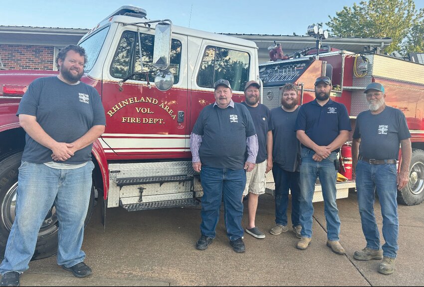 The Rhineland Area Volunteer Fire Department Board of Trustees include, from left, assistant chief Shad Noltensmeyer, president John Noltensmeyer, vice-president Dustin Winkelmann, secretary Colt Engemann, chief Curt Korman and treasurer Larry Englert.