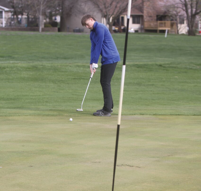 Montgomery County junior Wyatt March attempts a putt in a home match earlier this season. He helped the Wildcats finish with 25 wins and capture an Eastern Missouri Conference title this year.