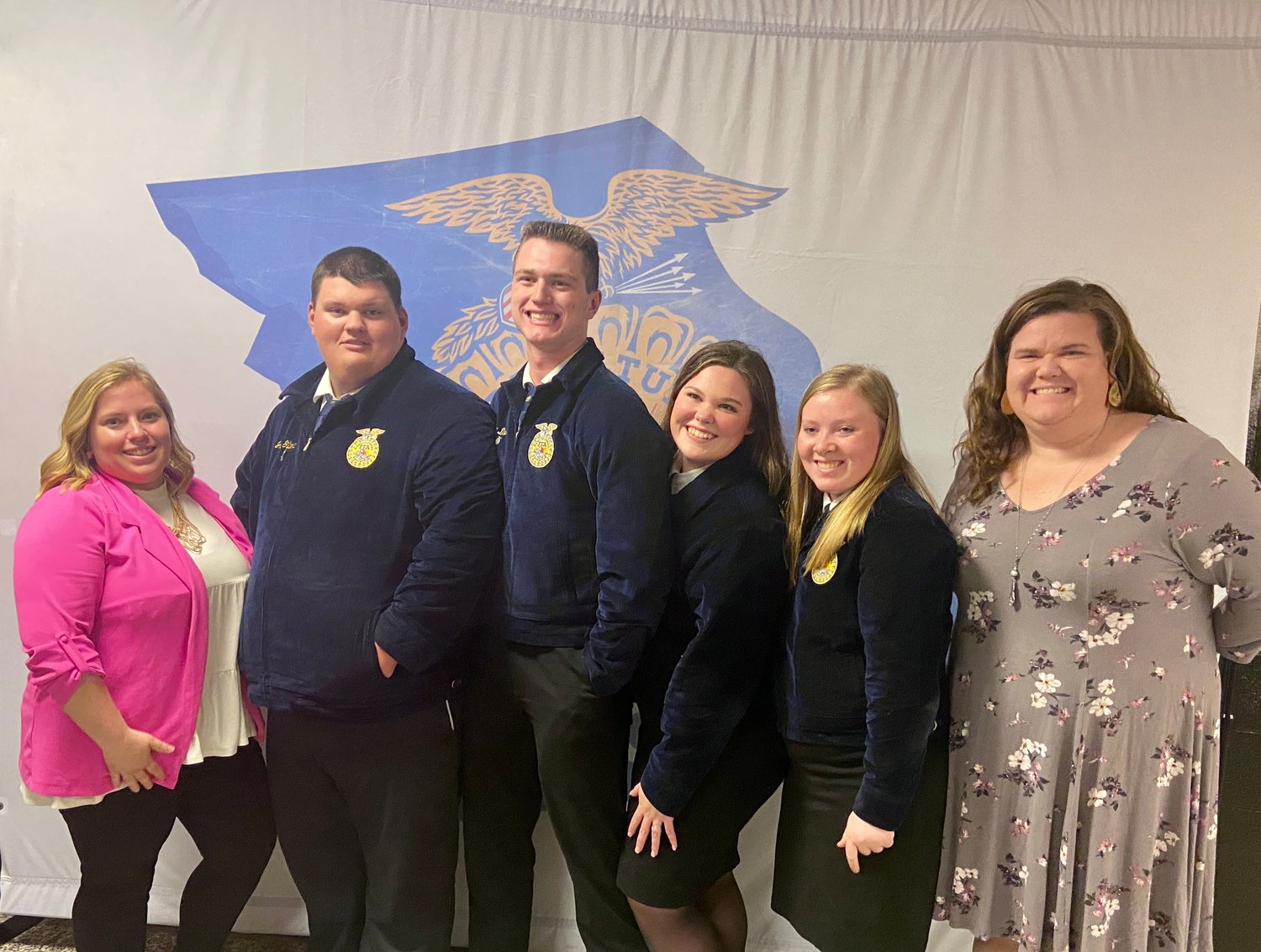 The Montgomery County FFA chapter visited the FFA State Convention on April 21-22 in Columbia. Pictured are, from left, co-adviser Amanda Sullivan, seniors Josh Gilbert, Chadley Davis, Izzy Freymuth and Heather Stille and co-adviser Mary Leykamp.