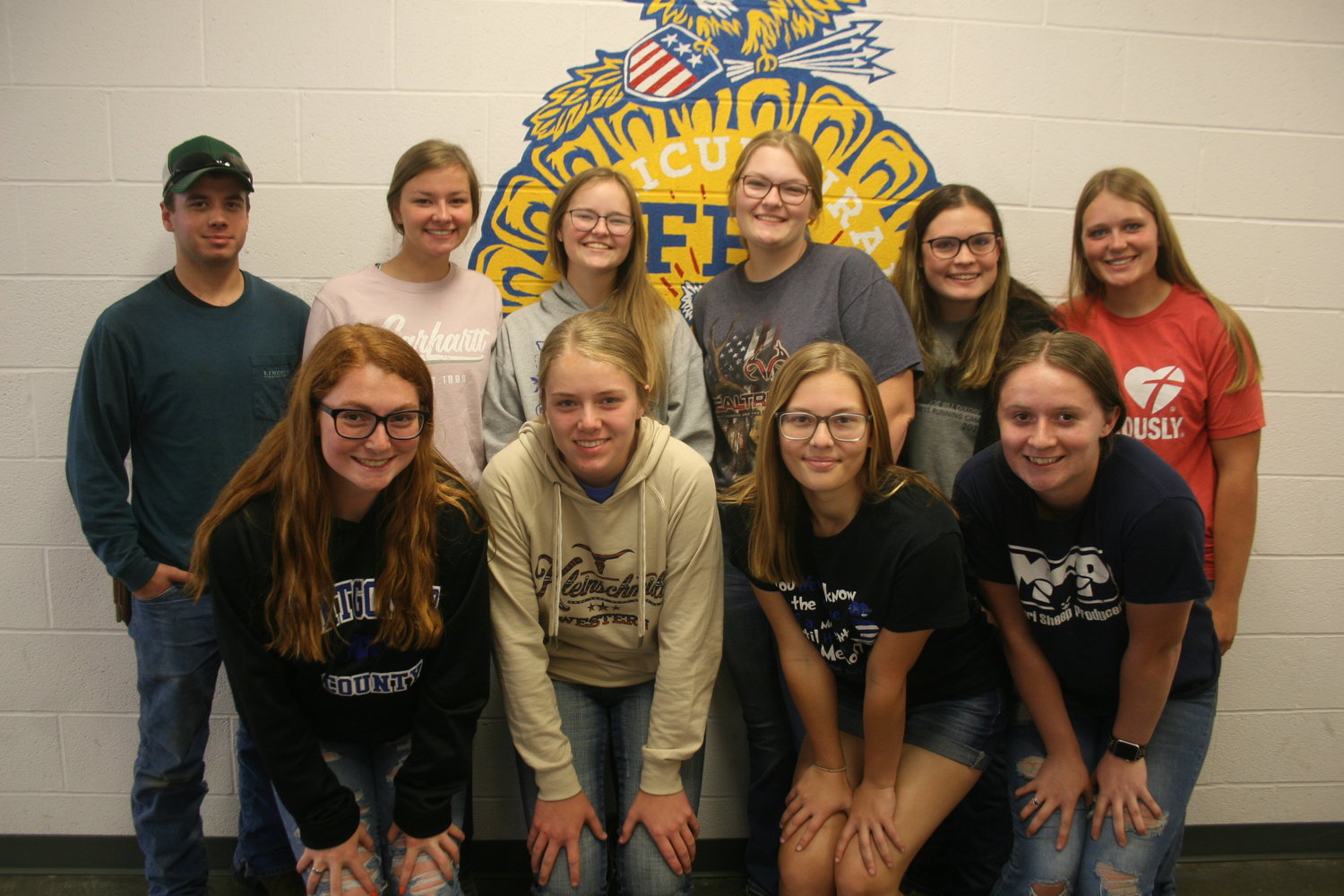 The Montgomery County FFA chapter recently selected its new officers for the 2022-23 school year. Pictured are, front row from left, historian Destani Eversmeyer, secretary Shea Stille, vice-president Presley Schluss and reporter Lexy Veach. Back row are sentinel Derrick Cobb, treasurer Ray Poston, president Cora Johnson, vice-president Brianne West, secretary Carie Schroer and parlimentarian Avery Ridgley.