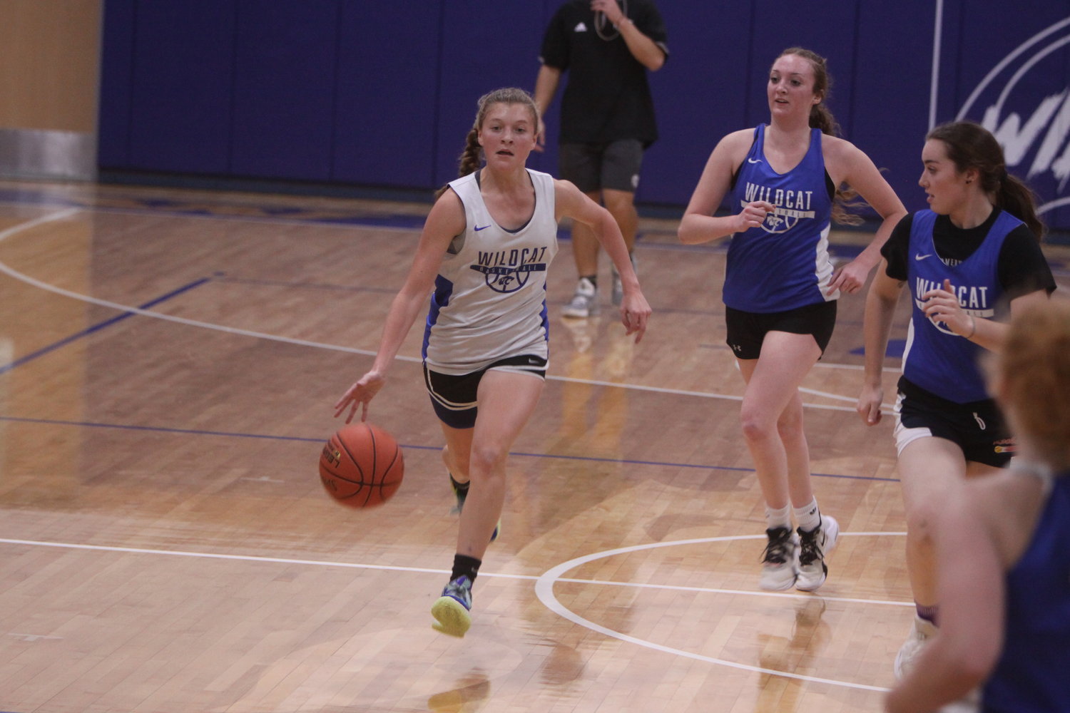 Montgomery County junior Malia Rodgers dribbles up the court in the Blue and White scrimmage on Nov. 10. Rodgers was the team’s leading scorer last year at 15 points per game.