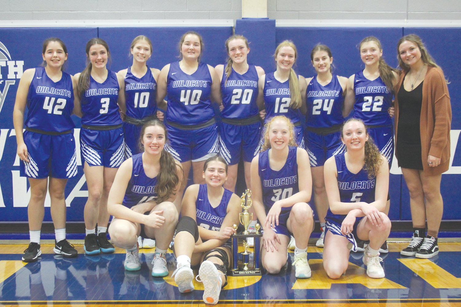 The Montgomery County girls basketball team poses with its second-place trophy after losing to Fatima 48-41 in the finals of the South Callaway Tournament on Jan. 18.