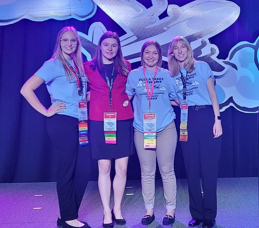 Montgomery County FCCLA members Alexa Groeber, Jaylynn Zerr, Abby Knapp and Hannah Toenges pose during the Missouri FCCLA State Leadership Conference at the Tan-Tar-A Conference Center in Osage Beach.