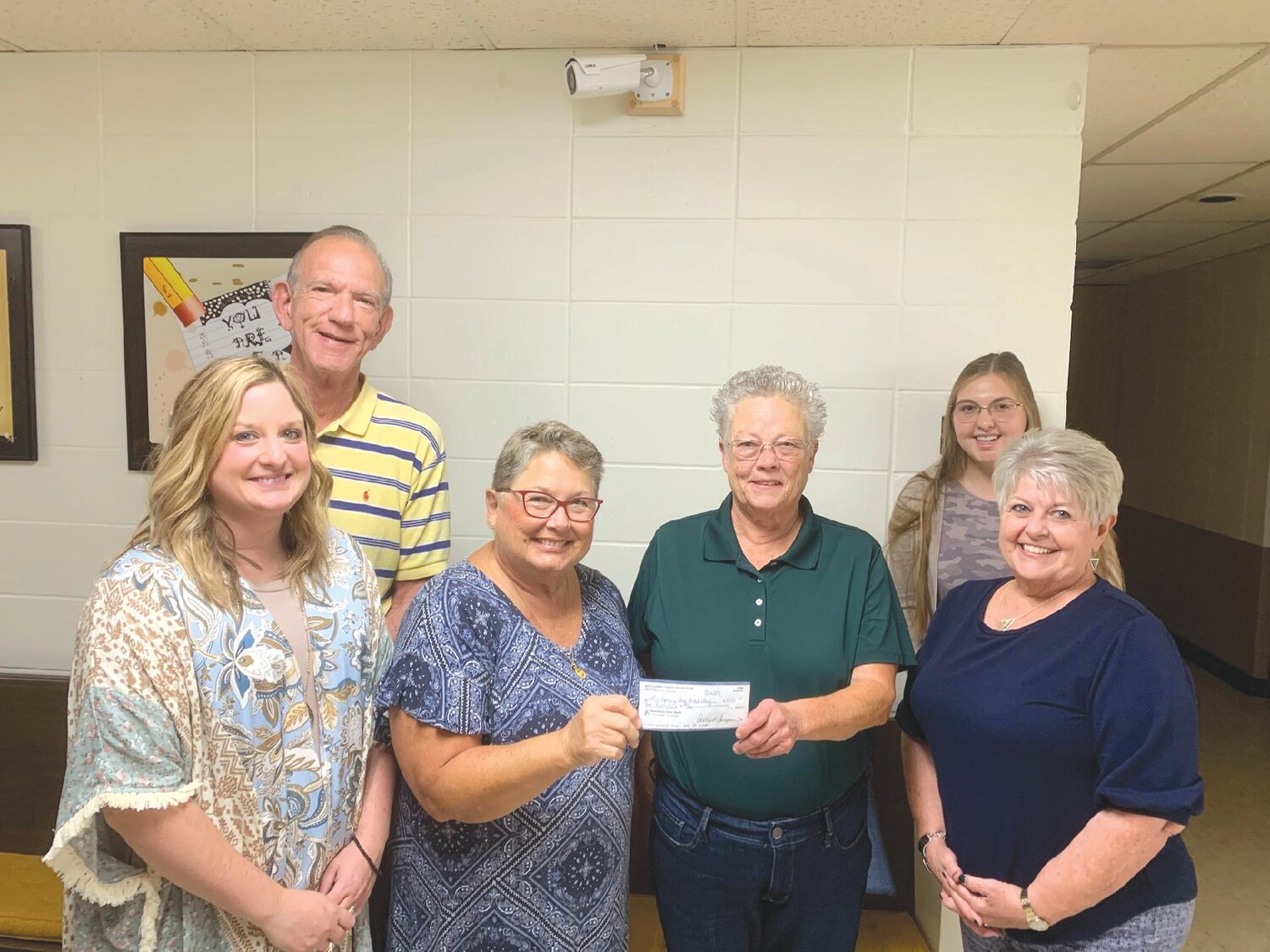 The Montgomery County Rotary Club made the first donation to the Montgomery Area United Way 2023-2024 Campaign. Pictured are, from left, Jessica Fischer, Jack Holtmann, Diane Witthaus, Montgomery Area United Way Chair Joan Andrews, Hannah Mileson and Peggy Johnson.