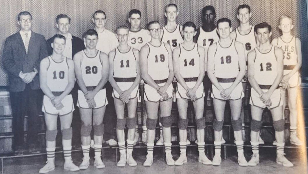 The 1958-59 Montgomery County boys basketball team will be honored during halftime of the MCHS boys basketball game against Louisiana on Feb. 9.. Pictured are, front row from left, Wesley Oliver, Bob Lauer, Bennie Muns, Lloyd Davidson, David Kelsick, Bob Ploudre and Mervin Oliver. Back row are coach Elsworth Hartzell, managers Charles Bishop and Dale Deeker, Don Davis, Norman Schloeman, Luther Camp, Wayne Weldon and Mike Woods.