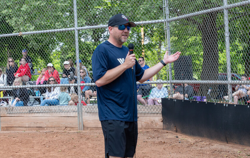 JL Hutchinson League President Bubba Lundy talks about the importance of the league during the opening day ceremonies on Saturday, May 3.
