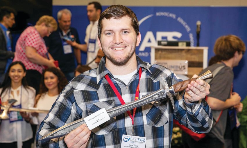Pittsburg State University&rsquo;s Austin Jacks, a senior from Archie, Missouri, recently won third place in the Cast in Steel competition&rsquo;s best casting design category for a Celtic leaf sword that took him most of the academic year to create.