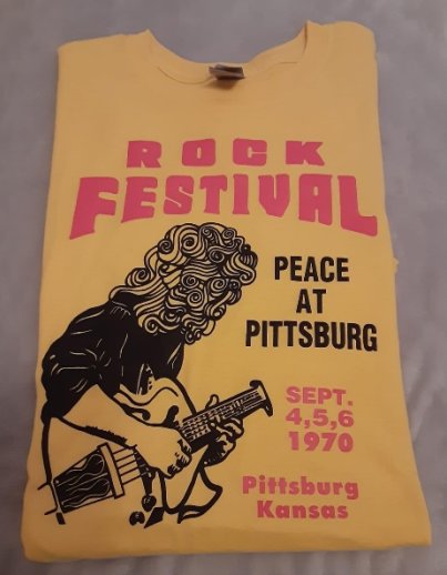 Still available in the area are tee shirts commemorating the rock festival held in a rural area east of Pittsburg in September 1970.