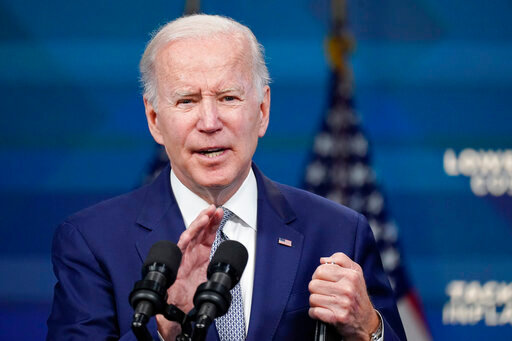 President Joe Biden speaks in the South Court Auditorium on the White House complex in Washington, on May 10, 2022. The Biden administration is taking first steps to release $45 billion to ensure that every American has access to high-speed internet by roughly 2028, inviting governors and other leaders on Friday to start the application process. (AP Photo/Manuel Balce Ceneta)