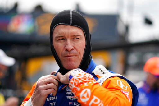 Scott Dixon, of New Zealand, prepares to drive during the final practice for the Indianapolis 500 auto race at Indianapolis Motor Speedway, Friday, May 27, 2022, in Indianapolis. (AP Photo/Darron Cummings)