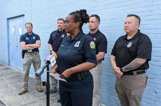 Chattanooga Police Chief Celeste Murphy addresses members of the media at the downtown precinct at on 11th Street during a news conference following an early morning shooting on Sunday, June 5, 2022. (Tierra Hayes/Chattanooga Times Free Press via AP)