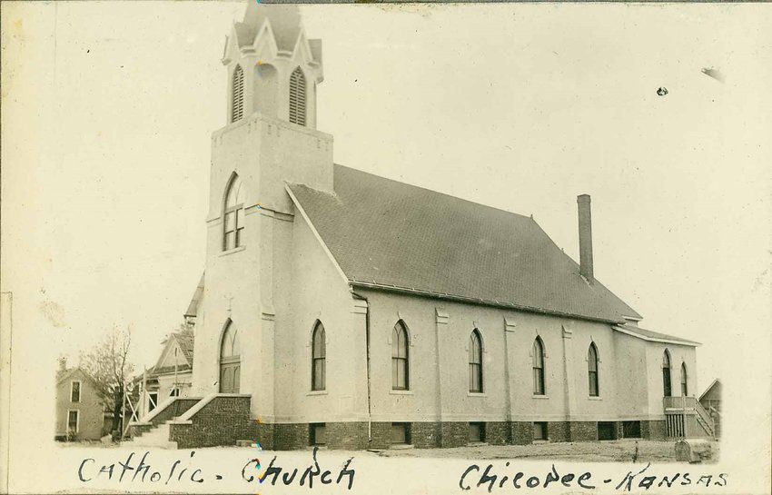 The Catholic Church in Chicopee, Kansas, circa 1923 from the Ira Clemens Photograph Album, 1923.