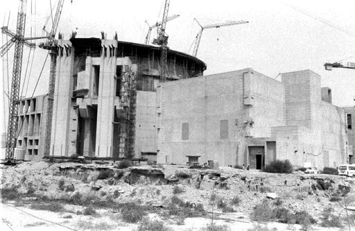 FILE-- Bushehr atomic power plant is seen Feb. 19, 1985. In 1975 the German firm Kraftwerk Union began construction of the Busher nuclear power plant as part of $4.8 billion deal for four reactors. Iran&rsquo;s atomic program first came to the country under American aspirations of peaceful energy but later found itself the target of Western fears over the Islamic Republic&rsquo;s intentions. (AP Photo, File)