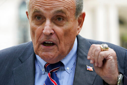 FILE - Former New York City mayor Rudy Giuliani speaks during a news conference June 7, 2022, in New York. Giuliani, one of Donald Trump&rsquo;s primary lawyers during the then-president's failed efforts to overturn the results of the 2020 election, must now answer to professional ethics charges, the latest career slap after law license suspensions in New York and the District of Columbia. (AP Photo/Mary Altaffer, File)