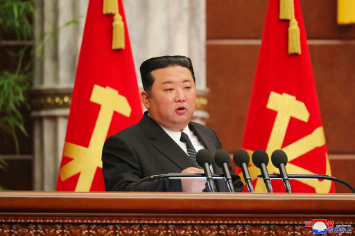 In this photo provided on Saturday, June 11, 2022 by the North Korean government, North Korean leader Kim Jong Un attends a plenary meeting of the ruling Workers&rsquo; Party&rsquo;s Central Committee held during June 8 - June 10, 2022 in Pyongyang, North Korea. Independent journalists were not given access to cover the event depicted in this image distributed by the North Korean government. The content of this image is as provided and cannot be independently verified. Korean language watermark on image as provided by source reads: &quot;KCNA&quot; which is the abbreviation for Korean Central News Agency. (Korean Central News Agency/Korea News Service via AP)