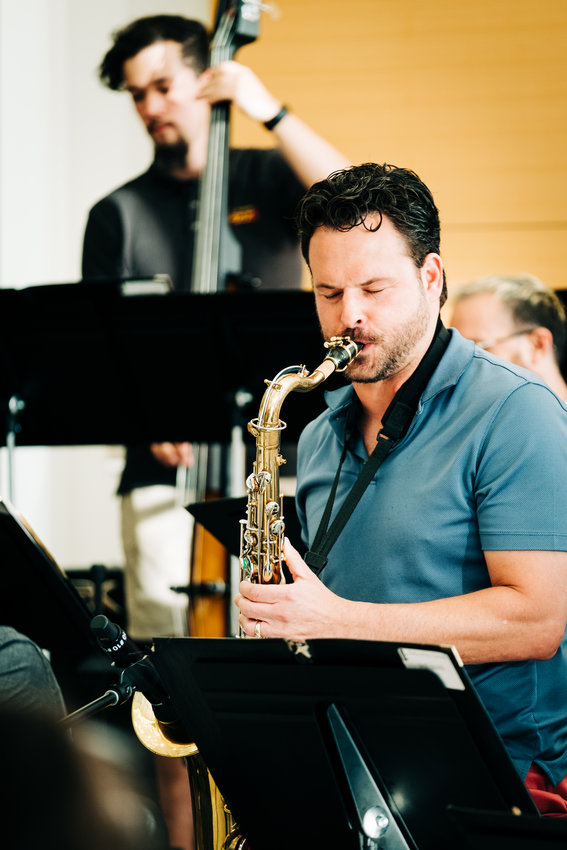 Jon Bartlow plays a saxophone solo during the Festival of the Arts: Summer Kicks Jazz Concert at the Bicknell Family Center for the Arts on Monday.