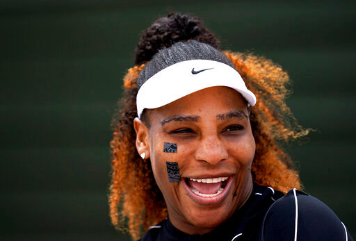 Serena Williams of the US ahead of the 2022 Wimbledon Championship at the All England Lawn Tennis and Croquet Club, Wimbledon, London, Saturday, June 25, 2022. (John Walton/PA via AP)
