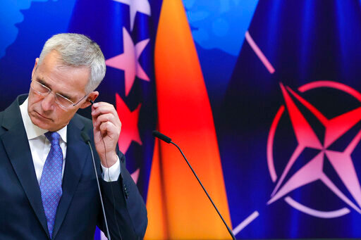 FILE - NATO Secretary General Jens Stoltenberg speaks during a media conference at NATO headquarters in Brussels, Wednesday, May 25, 2022. Seven decades after it was founded, the North Atlantic Treaty Organization is meeting in Madrid on June 29 and 30, 2022 with an urgent need to reassert its original mission: preventing Russian aggression against Western allies. (AP Photo/Olivier Matthys, File)