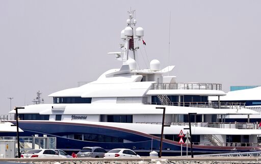 The Nirvana, a sleek 88-meter-long superyacht worth about $300 million, owned by Vladimir Potanin, head of the world's largest refined nickel and palladium producer in Russia, is docked at Port Rashid terminal in Dubai, United Arab Emirates, Tuesday, June 28, 2022. Potanin, the man considered to be the wealthiest oligarch in Russia, joins a growing list of those transferring &mdash; or, sailing &mdash; their prized assets to Dubai as the West tightens its massive sanctions program. Potanin may not be sanctioned by the United States or Europe yet; such sanctions could roil metal markets and potentially disrupt supply chains, experts say. (AP Photo/Kamran Jebreili)