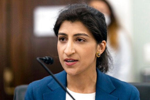 FILE - Lina Khan, nominee for Commissioner of the Federal Trade Commission, speaks during a Senate Committee on Commerce, Science, and Transportation confirmation hearing on Capitol Hill in Washington, April 21, 2021. The Supreme Court&rsquo;s latest climate change ruling could dampen efforts by federal agencies to rein in the tech industry, which went largely unregulated for decades as the government tried to catch up to changes wrought by the internet. Under Chair Khan, the FTC also has widened the door to more actively writing new regulations in what critics say is a broader interpretation of the agency&rsquo;s legal authority. (Graeme Jennings/Washington Examiner via AP, Pool, File)