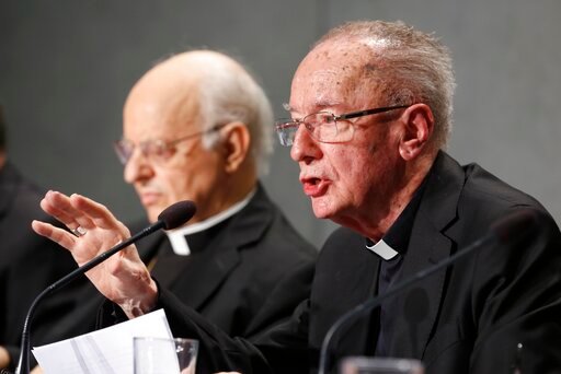 FILE - Brazilian Cardinal Claudio Hummes, General Rapporteur for the Synod of Bishops for the Pan-Amazon region, speaks during a press conference announcing a Synod of Bishops for the Pan-Amazon region at the Vatican, Oct. 3, 2019. Hummes died on Monday, June 4, 2022 at age 88. (AP Photo/Domenico Stinellis, File)
