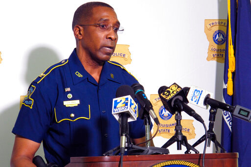 FILE - Col. Lamar Davis, superintendent of the Louisiana State Police, speaks during a news conference, Friday, May 21, 2021, in Baton Rouge, La. Davis told WAFB-TV in an interview on July 7, 2022, that he was pulled over for speeding on Interstate 10 west of Baton Rouge in late June but was not ticketed by one of his own officers. Davis apologized and said: &ldquo;I need to slow my butt down.&rdquo; (AP Photo/Melinda Deslatte, File)