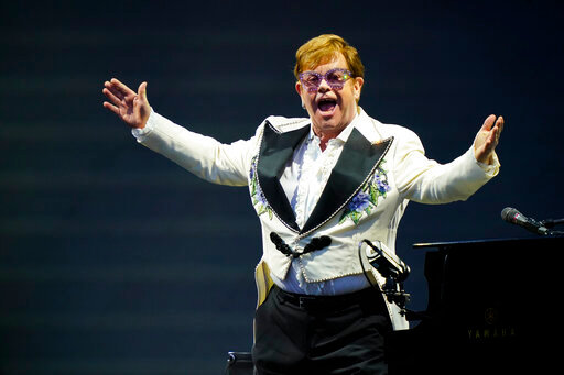 Elton John performs during his &quot;Farewell Yellow Brick Road,&quot; tour, Friday, July 15, 2022, at Citizens Bank Park in Philadelphia. (AP Photo/Matt Rourke)