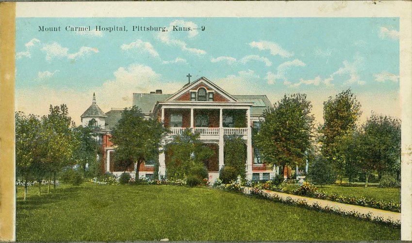 Color postcard of Mount Carmel Hospital circa 1923 from the Ira Clemens Photograph Album, 1923.