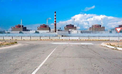 FILE - In this handout photo taken from video and released by Russian Defense Ministry Press Service on Aug. 7, 2022, a general view of the Zaporizhzhia Nuclear Power Station in territory under Russian military control, southeastern Ukraine. The Zaporizhzhia plant is in southern Ukraine, near the town of Enerhodar on the banks of the Dnieper River. It is one of the 10 biggest nuclear plants in the world. Russia and Ukraine have accused each other of shelling Europe's largest nuclear power plant, stoking international fears of a catastrophe on the continent.  (Russian Defense Ministry Press Service via AP, File)