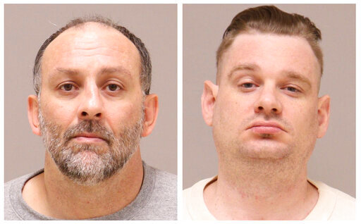 This combo of images provided by the Kent County, Mich., Jail. shows Barry Croft Jr., left, and Adam Fox. Jury selection started Tuesday, Aug. 9, 2022, in the second trial of the two men charged with conspiring to kidnap Michigan Gov. Gretchen Whitmer in 2020 over their disgust with restrictions early in the COVID-19 pandemic.  Prosecutors are putting Adam Fox and Barry Croft Jr. on trial again after a jury in April couldn't reach a verdict. Two co-defendants were acquitted and two more pleaded guilty earlier. (Kent County Sheriff's Office via AP)