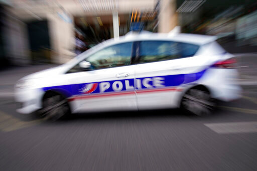 A French Police car patrols in Paris, France, Thursday, Sept. 8, 2022. A French police officer is in custody after shooting to death a driver who failed to obey an order to stopin the southern French city of Nice on Wednesday. This is the latest in a string of similar incidents that are raising questions about the use of deadly force by French police. (AP Photo/Francois Mori)