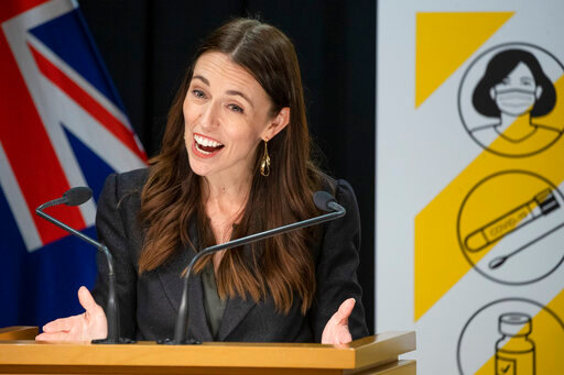 FILE - New Zealand Prime Minister Jacinda Ardern addresses a post Cabinet press conference at Parliament in Wellington, New Zealand, on Nov. 22, 2021. New Zealand removed most of its remaining COVID-19 restrictions Monday, Sept. 12, 2022, as the government signaled a return to normalcy for the first time since the pandemic began.(Mark Mitchell/Pool Photo via AP, File)