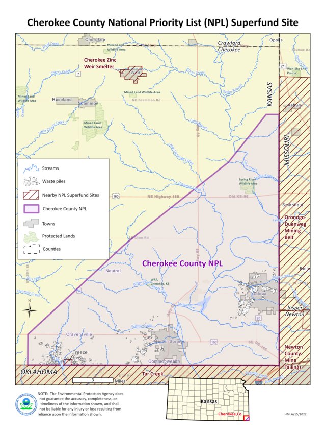 This map shows the boundaries of the Cherokee County National Priorities List Superfund Site.