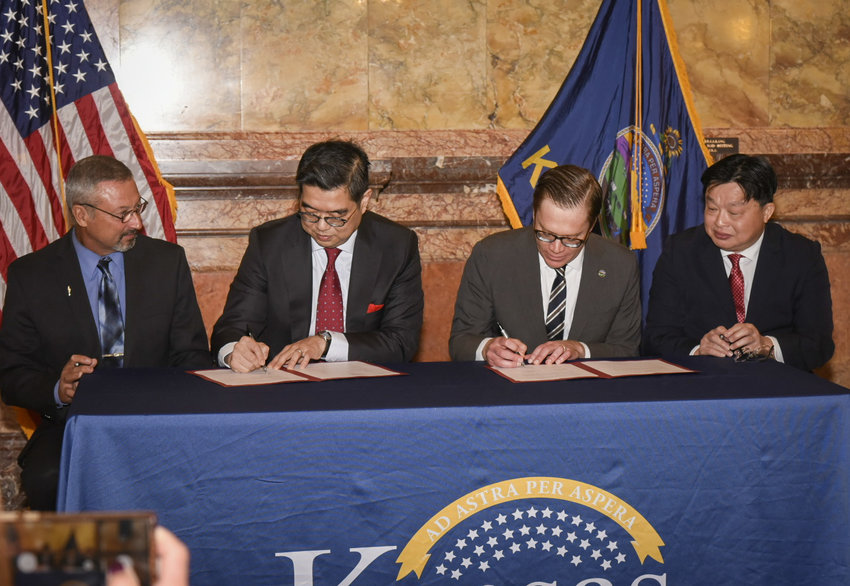 Lt. Gov. and Secretary of Commerce David Toland, second from right, was among the participants in the Taiwanese Wheat Procurement Signing Ceremony at the Kansas Capitol last Friday.