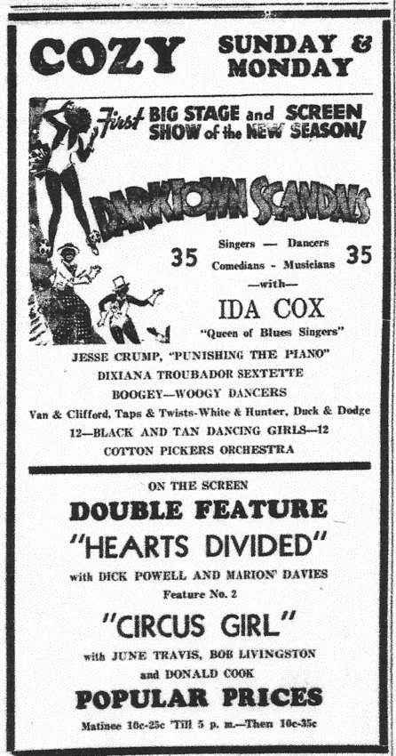 Frontenac Press 1937 Cozy Theatre ad