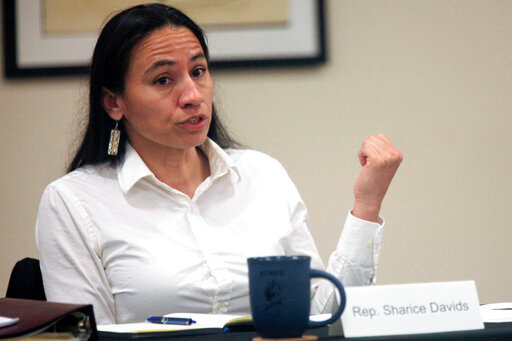 Rep. Sharice Davids, D-Kan., answers questions during a meeting with local leaders in a community college training center in Kansas City, Kan., Sept. 8, 2022. Republicans redrew Davids&rsquo; district to make it harder to win, and she&rsquo;s focusing on abortion rights in her race against Republican challenger Amanda Adkins after Kansas voters rejected an anti-abortion measure. (AP Photo/John Hanna)
