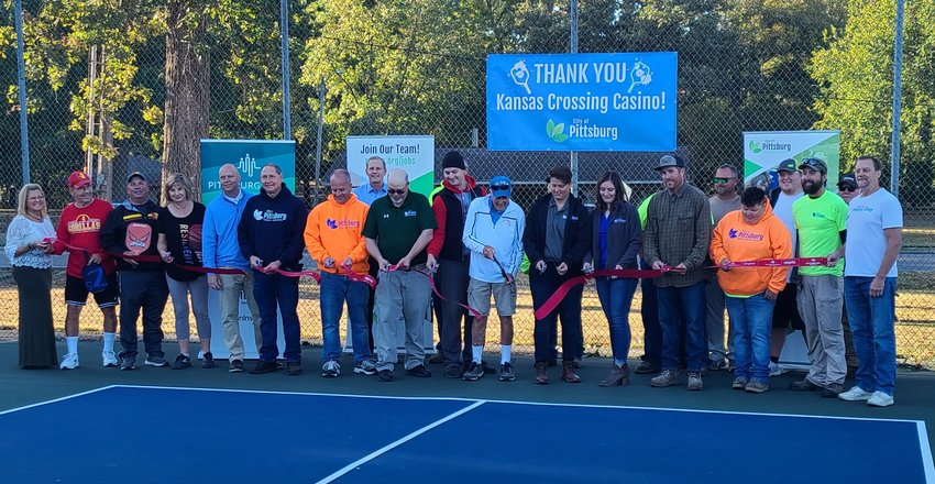 The Pittsburg Parks and Recreation Department and Pittsburg Area Chamber of Commerce members cut the ribbon for the city&rsquo;s new pickleball courts on Thursday morning.