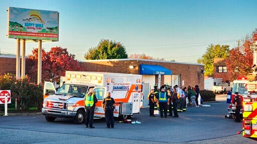Emergency responders work on the scene of a carbon monoxide leak at a day care center in Allentown, Pa. on Tuesday, Oct. 11, 2022. (Zach DeWever/WFMZ-TV via AP)