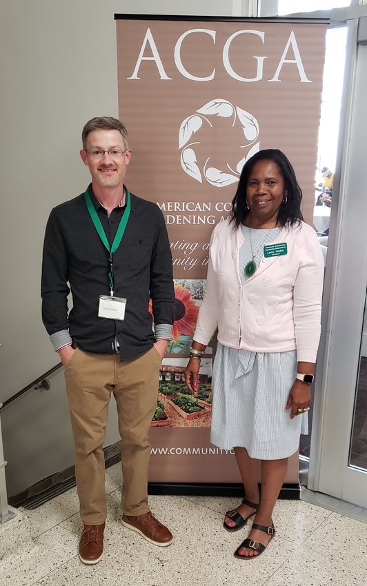 Pittsburg resident and American Community Gardening Association conference presenter Matt O&rsquo;Malley is shown here with ACGA President Cathy Walker at the recent conference in New Orleans.