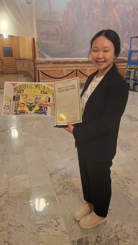 Jihyeon &ldquo;Elly&rdquo; Han, an eighth grader at Altamont Grade School, Labette County Unified School District 506, is the first Kansas student ever to win the National School Bus Safety Poster Contest.