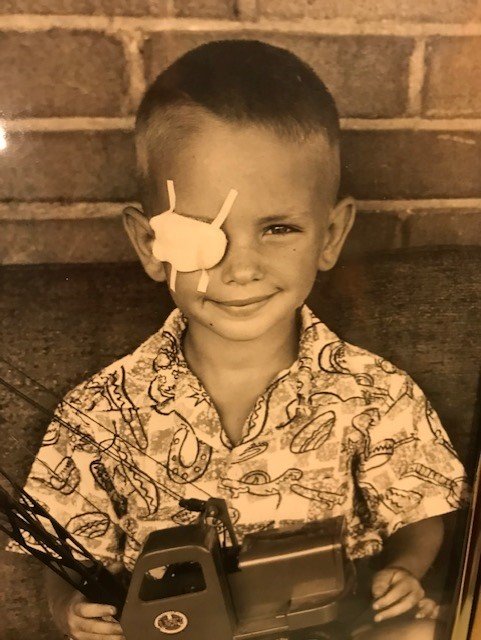 Terry Bartlow following eye surgery, age 7.
