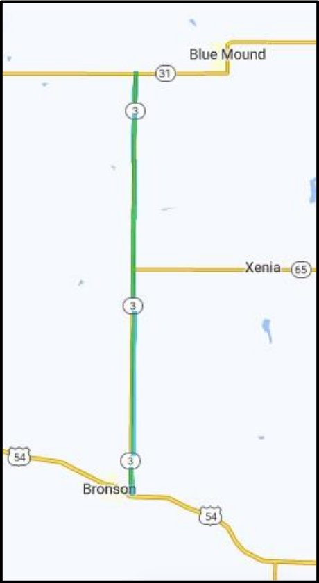 KDOT plans to start a resurfacing project next week on highway K-3 between K-31, near Blue Mound in Linn County, and U.S. 54, near Bronson in Bourbon County.