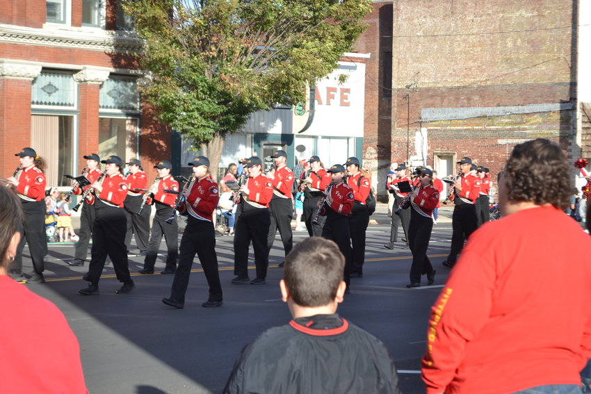 The Pride of the Plains Marching Band participates in Saturday&rsquo;s Pittsburg State University Homecoming Parade.