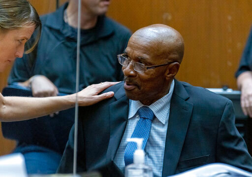 In this photo provided by Cal State LA, Maurice Hastings hears instructions at a hearing at Los Angeles Superior Court where a judge dismissed his conviction for murder after new DNA evidence exonerated him, Oct. 20, 2022, in Los Angeles. (J. Emilio Flores/Cal State LA via AP)