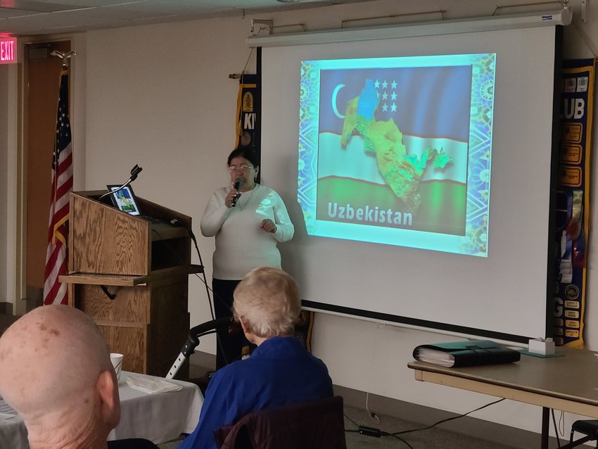 Makhprat Abdulleava gives presentation about her country, Uzbekistan, at the Pittsburg Noon Kiwanis club meeting on Thursday at Ascension Via Christi.
