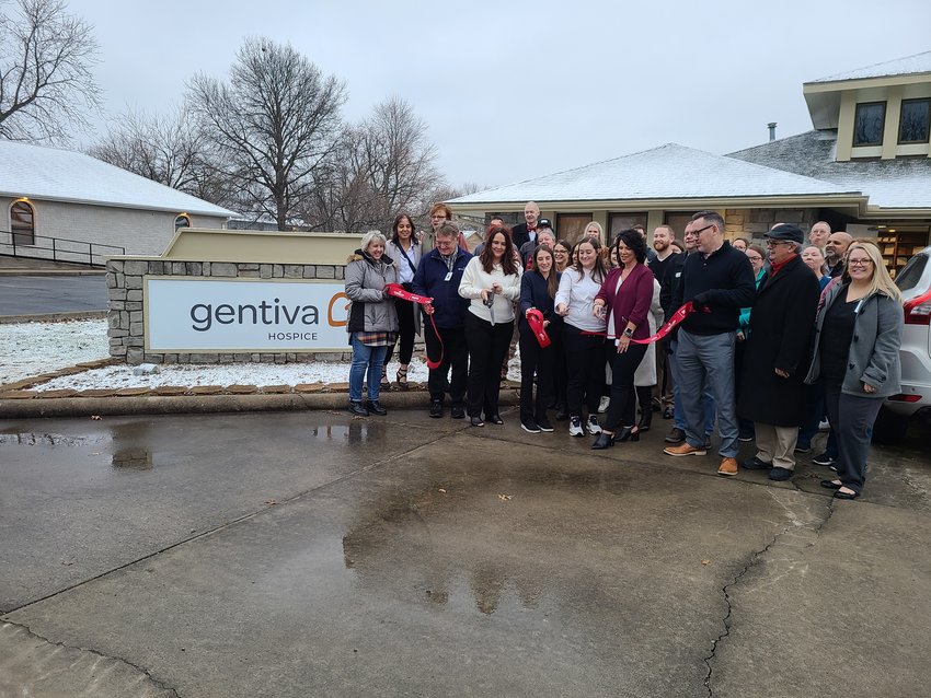 Gentiva Hospice staff as well Pittsburg Area Chamber of Commerce members cut the ceremonial ribbon to celebrate the new name change for the hospice office on Thursday morning.
