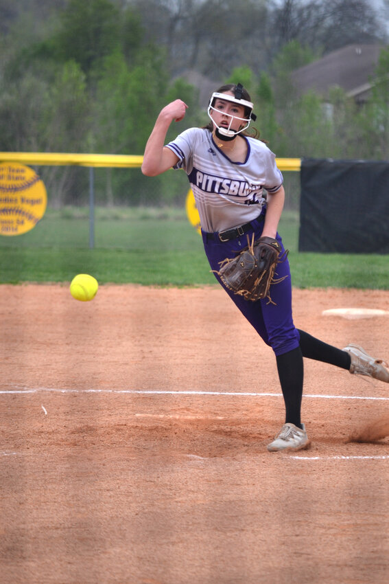Pittsburg's Roary Hunziker strikes out 14 batters on her 17th birthday in the Purple Dragons' 9-2 victory over Galena on Thursday at PHS.